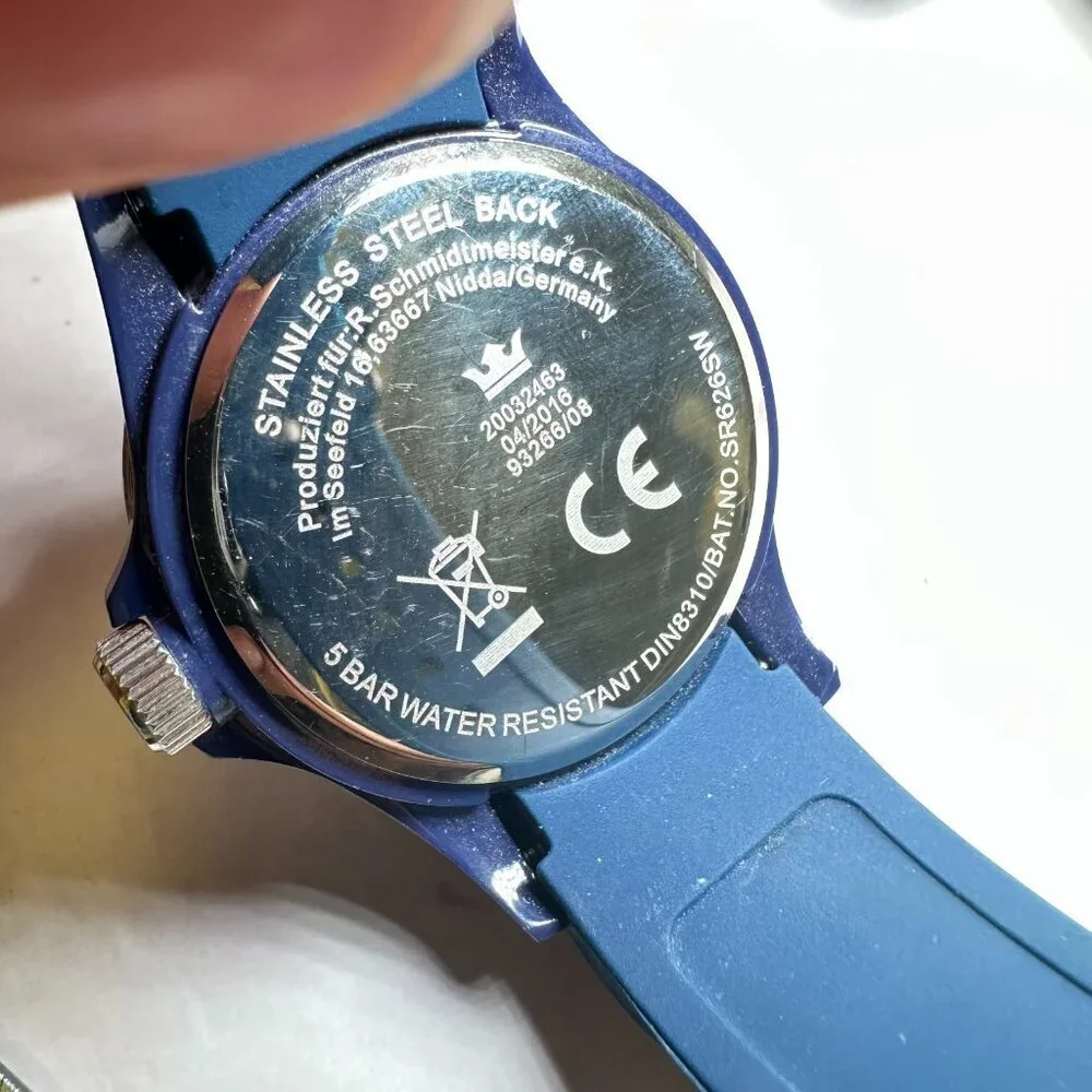 Sempre Watch Men Silver Tone Blue Silicone Band Fluted Bezel New Battery 9.5